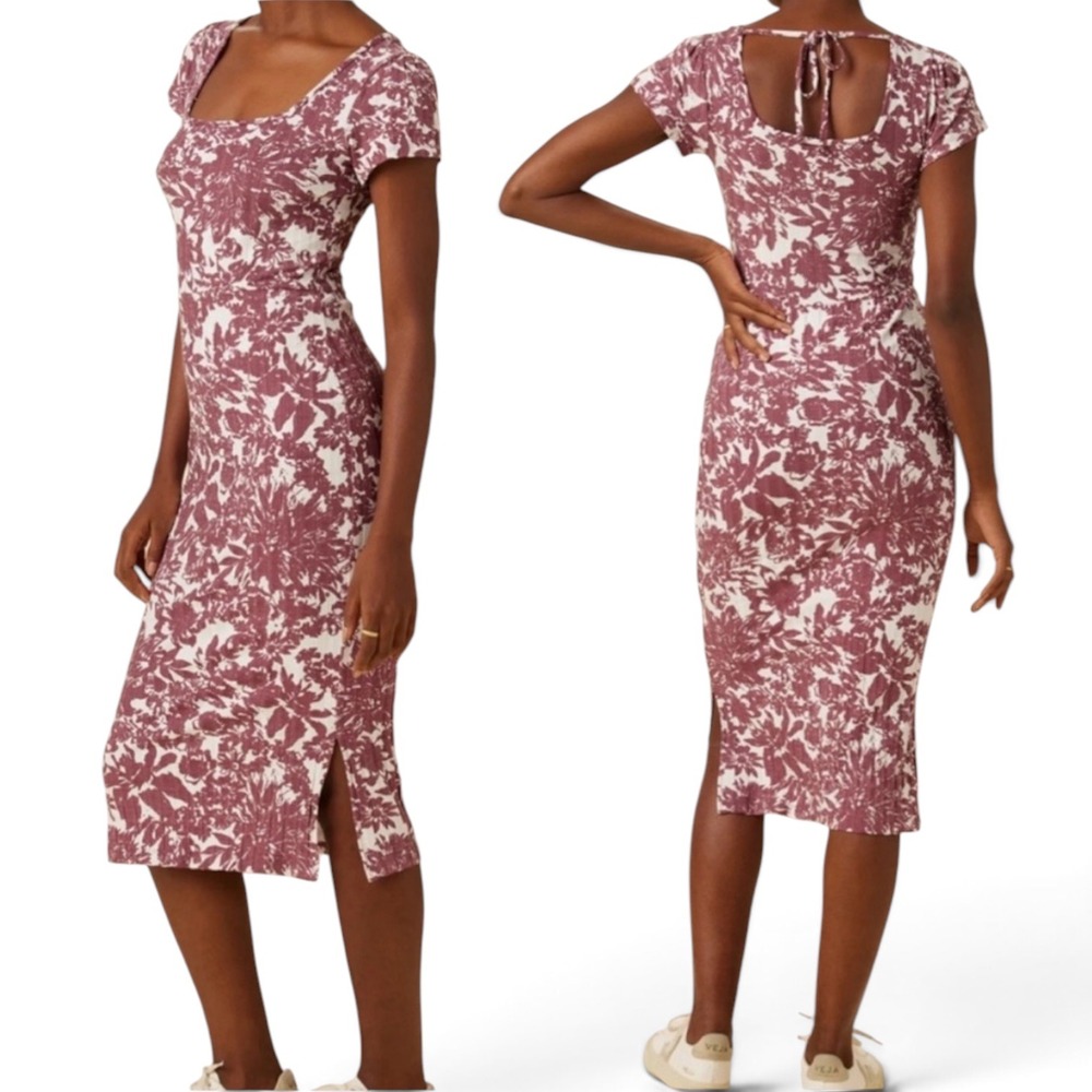 Amour Vert Dress Midi L Cleo Ribbed Provence Modal Floral Burgundy White